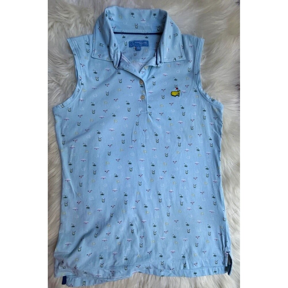 Magnolia Lane Collection Womens S Blue Sleeveless Golf Print Polo Stretch